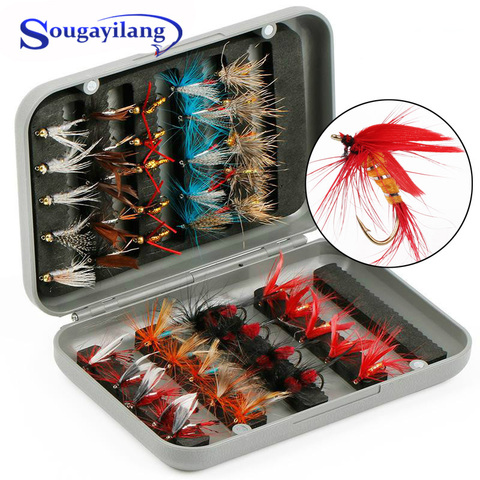 Sougayilang 32Pcs/40/44pcs Trout Nymph Fly Fishing Lure Kit Dry Wet Flies Nymphs Ice Fishing Lures Artificial Bait with Boxed ► Photo 1/6