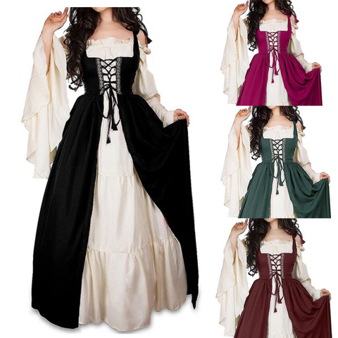 Halloween Women European Medieval Court Fancy Vampire Cosplay Costume Carnival Vintage Strapless Long Sleeve Queen Long Dress ► Photo 1/6