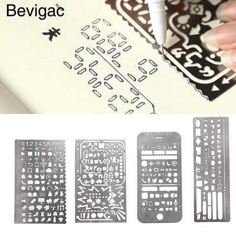 4PCS Portable Stainless Steel Multi Functional Drawing Template Ruler Stencil for Agenda Planner Journal Scrapbook Schedule Book ► Photo 1/6