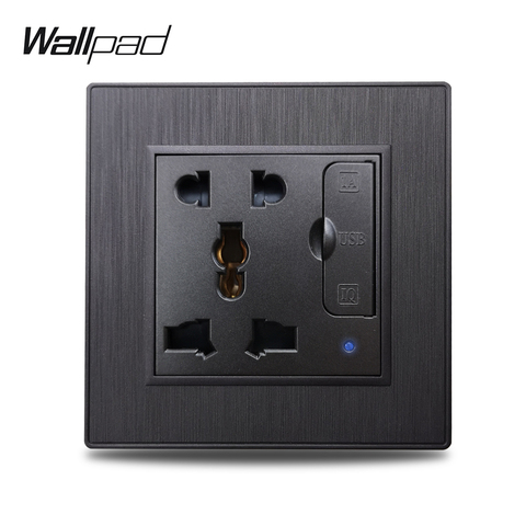 Wallpad S6 Universal Electric Outlet Power Wall Socket With 3.1A Double USB Charging Port Black Silver Gold Brushed PC Plastic ► Photo 1/6