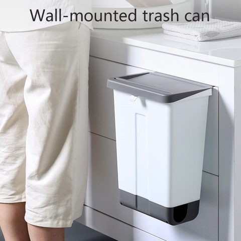 Kitchen Trash Can Plastic Wall Mounted Trash Bin Waste Recycle Compost Bin Garbage Bag Holder Waste Container Bathroom Dustbin ► Photo 1/6