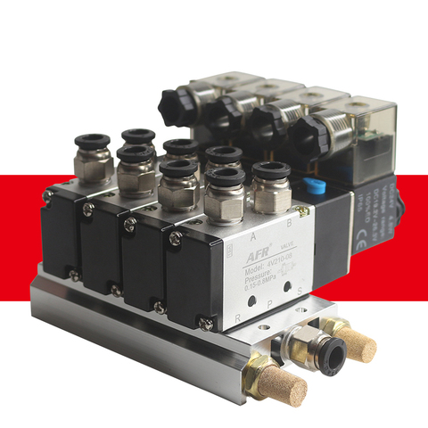 4V210-08 DC24V 12V 2 Positions 5 Way Quadruple Solenoid Valve Aluminum Base Fitting Mufflers Set 3 4 5 6 Stations  AC220V AC110V ► Photo 1/6