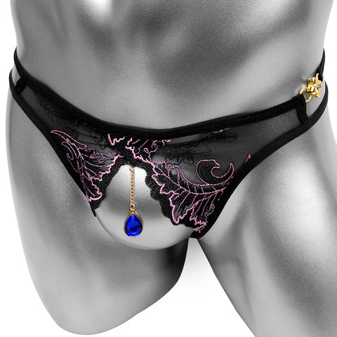 Sissy Thong Panties Open crotch Lace Floral Pendant Sexy Panties Erotic Elasticity Body Jewelry For Men Underwear Sissy Panties ► Photo 1/6