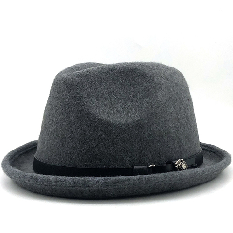 Simple Men's Felt Fedora Hat for Gentleman Winter Autumn Church Roll Up Brim Homburg Dad Jazz Hat ► Photo 1/6