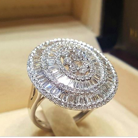 VAGZEB New Luxury Sparkly Big Stone AAA Zircon Silver Color Ring For Women Engagement Wedding Shiny Ring Party Jewelry Female ► Photo 1/2