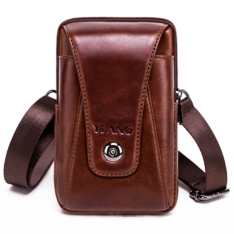 Genuine Leather Men's Small Shoulder Bag Wear Belt Vertical 6 inch Mobile Phone Belt Bag multifunctional Mini Fashion Waist Pack ► Photo 1/6