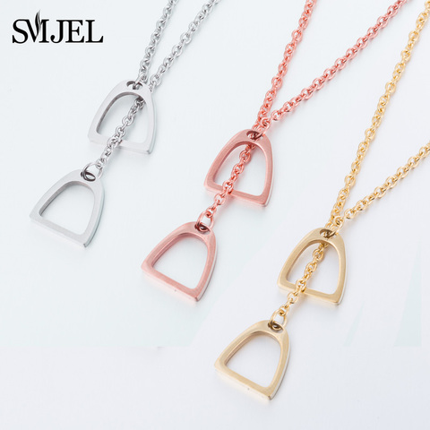 Simple Lucky Horseshoe Horse Necklaces Stainless Steel Double Horse Stirrup Necklaces & Pendants for Women Men Accessories Gift ► Photo 1/6