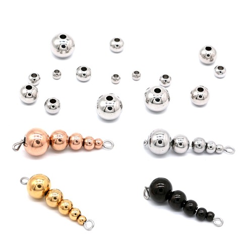 1 Pack 304 Stainless Steel Gold Black Steel Rose Gold Color 3 4 5 6 8mm Round Ball Spacer Beads DIY Jewelry Crafts Findings ► Photo 1/6