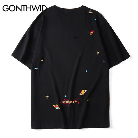 GONTHWID Embroidery Planets Stars Tees Shirts Streetwear Harajuku Casual Short Sleeve Tshirts Mens Hip Hop Fashion Summer Tops ► Photo 1/6