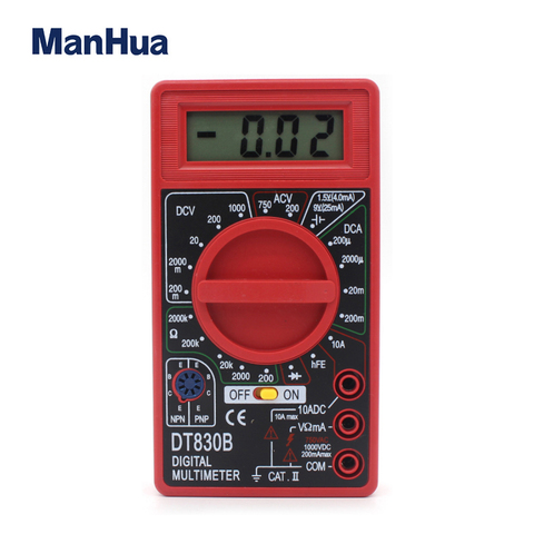 Manhua DT830B Mini Digital Multimeter with LCD Overload Protection Voltage Amperage Test Probe DC AC Red ► Photo 1/4
