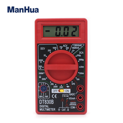 Manhua DT830B Mini Digital Multimeter with LCD Overload Protection Voltage Amperage Test Probe DC AC Red ► Photo 1/4