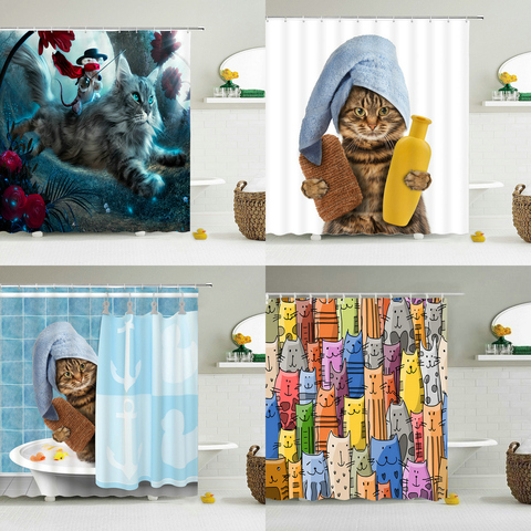Funny Shower Curtains Bathroom Curtain With Hooks Decor Waterproof Cat Dog 3d Bath 180*180cm Creative Personality Shower Curtain ► Photo 1/6