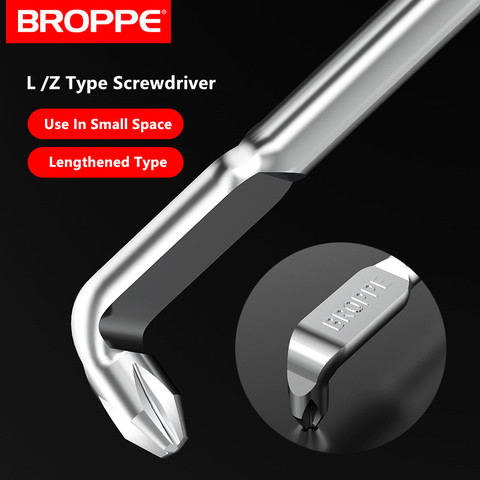 BROPPE Lengthened Screwdriver Phillips/Slotted/ Hex/Torx 90-Degree Right Angle Elbow Magnetic Z/L Type Screwdriver ► Photo 1/6