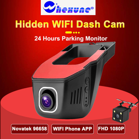 WHEXUNE Hidden Car Dvr Dash cam Wifi Front and Rear Camera 2 lens FHD 1080P loop record APP control record the driving process ► Photo 1/6