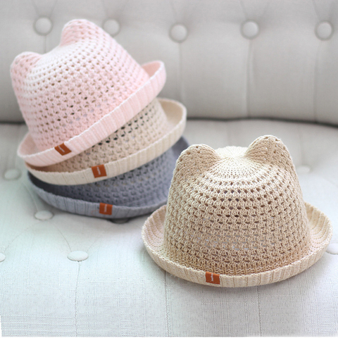 Kids cute Baby Summer Children's cat sunshade hat Beach Hats Straw Hat Boy Girls Cotton Breathable Cap Travel Cap protection ► Photo 1/6