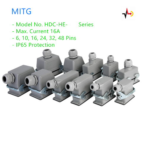 Rectangular Heavy Duty Connector HDC-HE-006 10 16 24 32 48 Pins Aviation Industrial Plug Socket Current 16A MITG Water-proof ► Photo 1/4