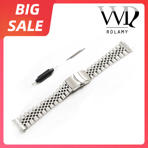 Rolamy 20 22mm Silver 316L Steel Watch Band VINTAGE Jubilee Bracelet Clasp Hollow Curved End Solid Screw Links For Rolex Seiko ► Photo 1/6