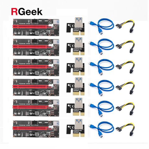 6pcs Newest VER009 USB 3.0 PCI-E Riser VER 009S Express 1X 4x 8x 16x Extender Riser Adapter Card SATA 15pin to 6 pin Power Cable ► Photo 1/6