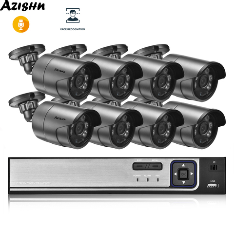 AZISHN Face Detection 8CH POE NVR CCTV System Kit HD 5MP H.265 Audio Waterproof Bullet IP Camera Home Security Surveillance Set ► Photo 1/6