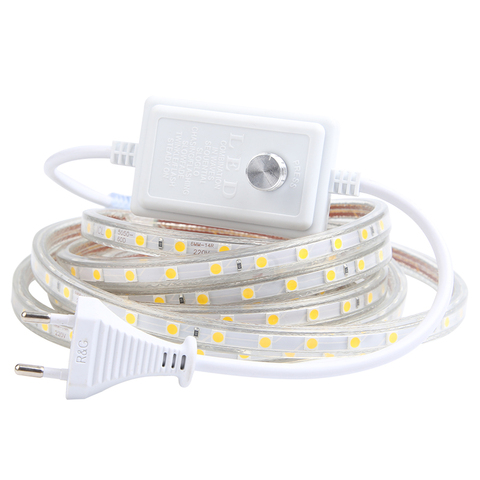 AC 220V Waterproof LED Strip Lights Dimmer 5050 60LEDs/M White/Warm White 1M 2M 3M 4M 5M 6M 7M 8M 9M 10M 15M 20M 25M EU US Plug ► Photo 1/4