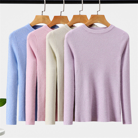 gkfnmt Shiny Lurex Autumn Winter Sweater Women Long Sleeve Pullover Women Basic Sweaters Women 2022 Korean Style Knit Tops Femme ► Photo 1/6