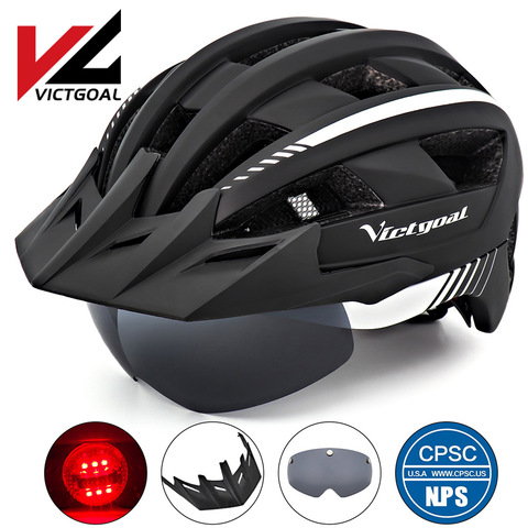 VICTGOAL MTB Cycling Helmet For Man Women Breathable Bicycle Helmets LED Light Sun Visor Goggles Road Mountain Bike Helmet ► Photo 1/6