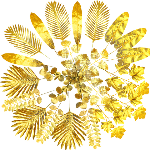 5Pcs Gold Artificial Palm Leaves Silk Eucalyptus Leaves Artificial Leaves For Table Decor Wedding Birthday Party Home Decoration ► Photo 1/6