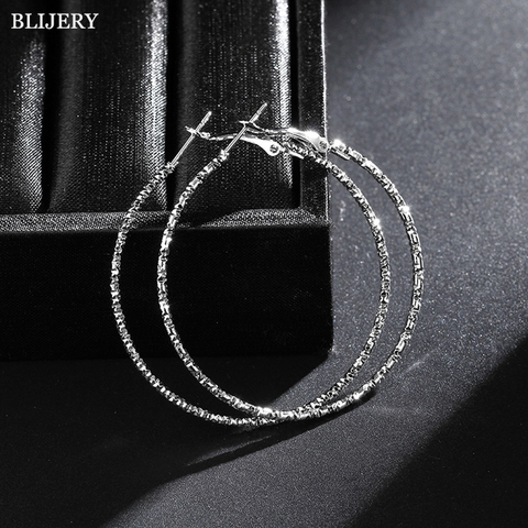 BLIJERY Shiny Silver Color Hoop Earrings for Women Girl Starry Style Circle Earrings Aros Party Jewelry Gifts Boucles d'oreilles ► Photo 1/6