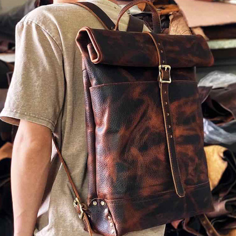 Vintage Men's Backpacks to Reproduce All feng ma pi Leather Vintage Leather juan zhou bao Brand Backpack ► Photo 1/6