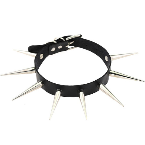 Emo Spike Choker Cool Punk Black Faux Leather Collar For Girls Chocker Goth  Necklace Gothic Accessories