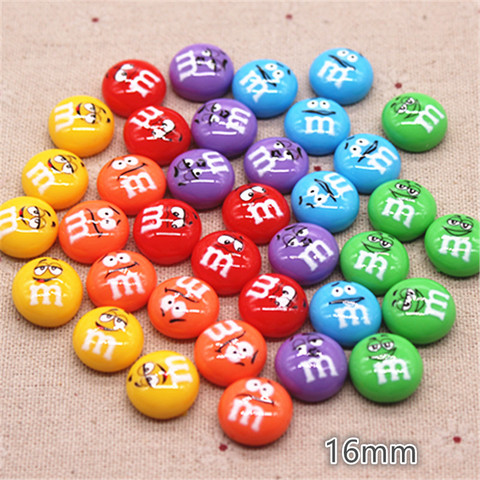 20pcs 16mm Mix Colors Emoticon Printed Resin Chocolate Beans M Round Flatback Cabochon DIY Hair Clip Craft Scrapbook ► Photo 1/6