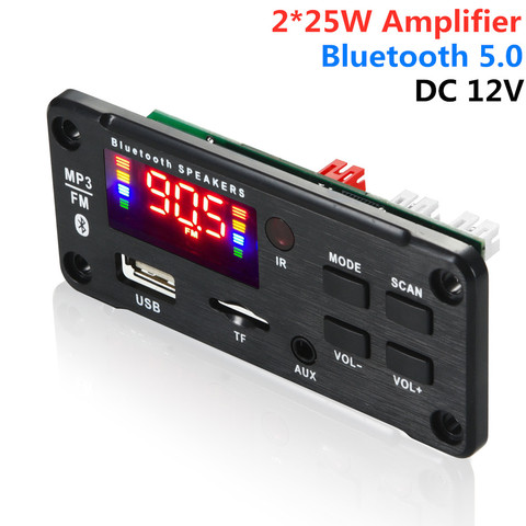 50W Amplifier Handsfree MP3 Player Decoder Board  12V Bluetooth 5.0 Car FM Radio Module Support FM TF USB AUX Recorders ► Photo 1/6