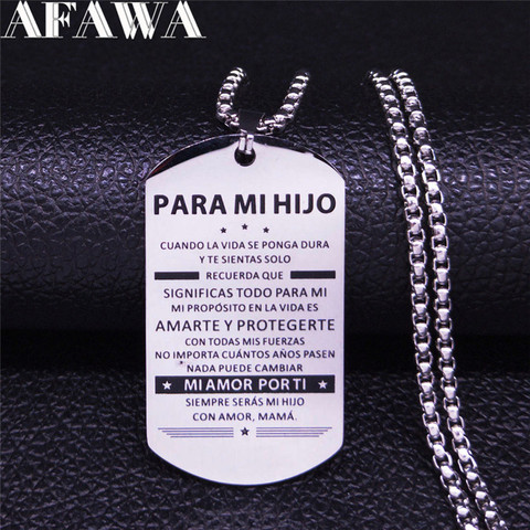 PAPA MI HIJO Palabras de aliento Stainless Steel Necklace Son/Boy Silver Color Necklace Jewelry joyas Father's Day Gift N111S01 ► Photo 1/6