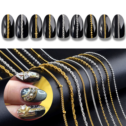 9 Style 3D Nail Chain Punk Tyle DIY Nail Art Decoration Silver Sliders Chain For Nail Art Accessories Nail Art Rhinestones ► Photo 1/6