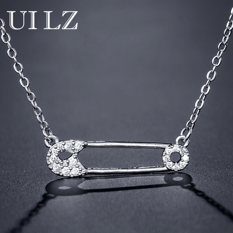 UILZ Drop Shipping Untique Dainty Delicate  Safety Pin  Tiny CZ Pave Zirconia Necklace For Women Fashion Collier Femme Jewelry ► Photo 1/6