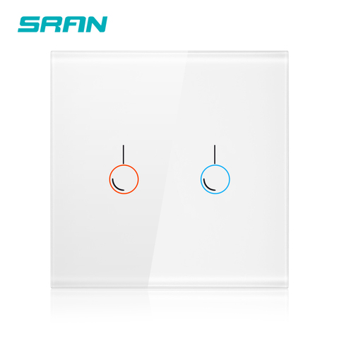 SRAN eu wall sensor switch,170-220V white/black crystal glass panel with led indicator 86mm*86mm 2gang 1way touch switch ► Photo 1/6