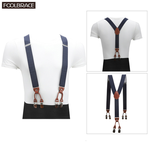Vintage Brown Leather Elastic Alloy 6 Clips Male Casual Suspenders Commercial Western-style Trousers Man's Braces Strap ► Photo 1/6