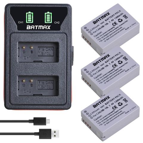 3Pcs NB-10L NB 10L NB10L Battery + LED Built-in USB Dual Charger for Canon SX40 HS SX40HS SX50 PowerShot SX40 HS SX50 HS SX60 HS ► Photo 1/6