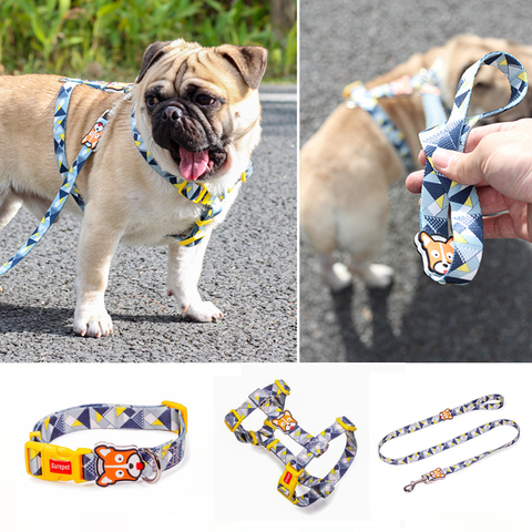 Fashion Designer Dog Collars Print Non-Escape Nylon H Style Dog Harness Leash Set Walking for Small Medium Large Dog ► Photo 1/6