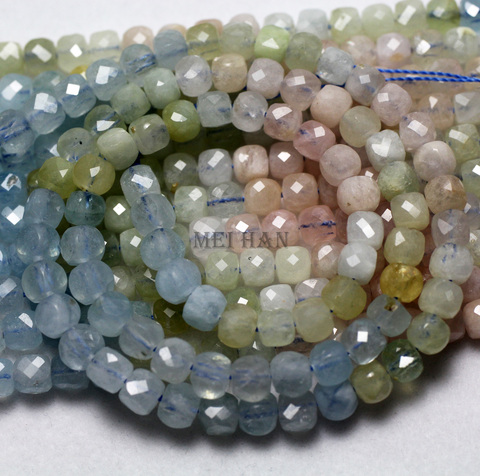 Meihan (1 strand/set) natural aquamarine 4.8 mm faceted square charm stone beads of  jewerlry making ► Photo 1/3