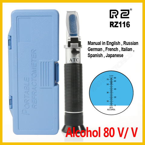 RZ Alcohol Refractometer Alcoholometer Spirit tester 0~80%V/V ATC Tool  RZ116 concentration spirits meter Alcohol Refractometer ► Photo 1/6