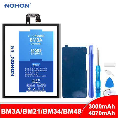 NOHON BM3A BM21 BM34 BM48 Battery For Xiaomi Mi Note Pro 2 3 Replacement Battery Note2 Note3 Lithium Polymer Bateria Free Tools ► Photo 1/6