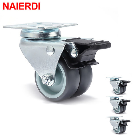 NAIERDI 4PCS 2 inch Trolley Casters Heavy Duty Swivel Soft Rubber Roller Wheels with Brake for Platform Furniture Wheels ► Photo 1/6