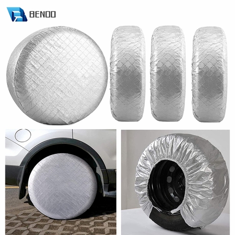 BENOO 4 Pack Silver Tire Covers for RV Wheel Oxford Waterproof UV Sun Protectors for Universal Van SUV Vehicles Diameter 19