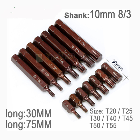 10mm 8/3 shank Torx Spline Screwdriver Bit Set  Socket Wrench Adapter Set Car Hand Tools Repair Kit S2 Alloy Steel Bits T20-T55 ► Photo 1/4