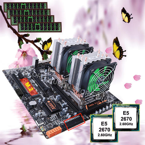 Motherboard Combo HUANANZHI Dual CPU X79 Desktop Motherboard Dual CPU Intel Xeon E5 2670 C2 2.6GHz with Coolers 32G RAM REG ECC ► Photo 1/6