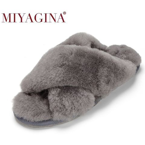 High Quality Natural Sheepskin Fur Slippers Fashion Female Winter Slippers Women Warm Indoor Slippers Soft Wool Lady Home Shoes ► Photo 1/6