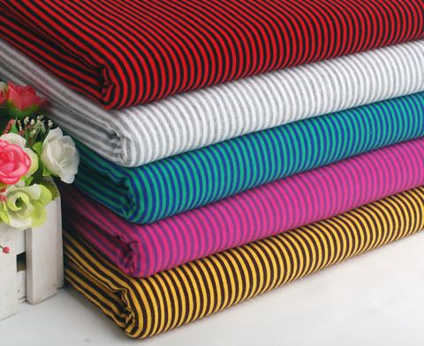 2mm colorful stripe 100% cotton knitting elastic fabric DIY sewing T-shirt leggings Clothing fabric width 165cm ► Photo 1/6