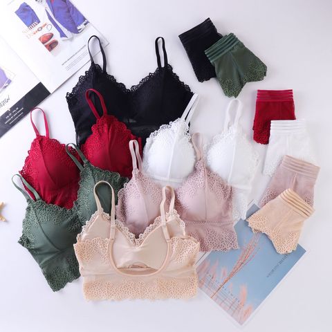 Lace Women Bra Panties Set Crop Top Bra Sexy Transparent Bra Push