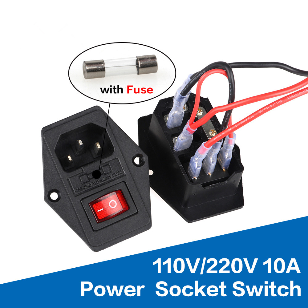 3 Pin IEC320 Inlet Module Plug Fuse Switch Power Socket 15A 250V 3D Printer 